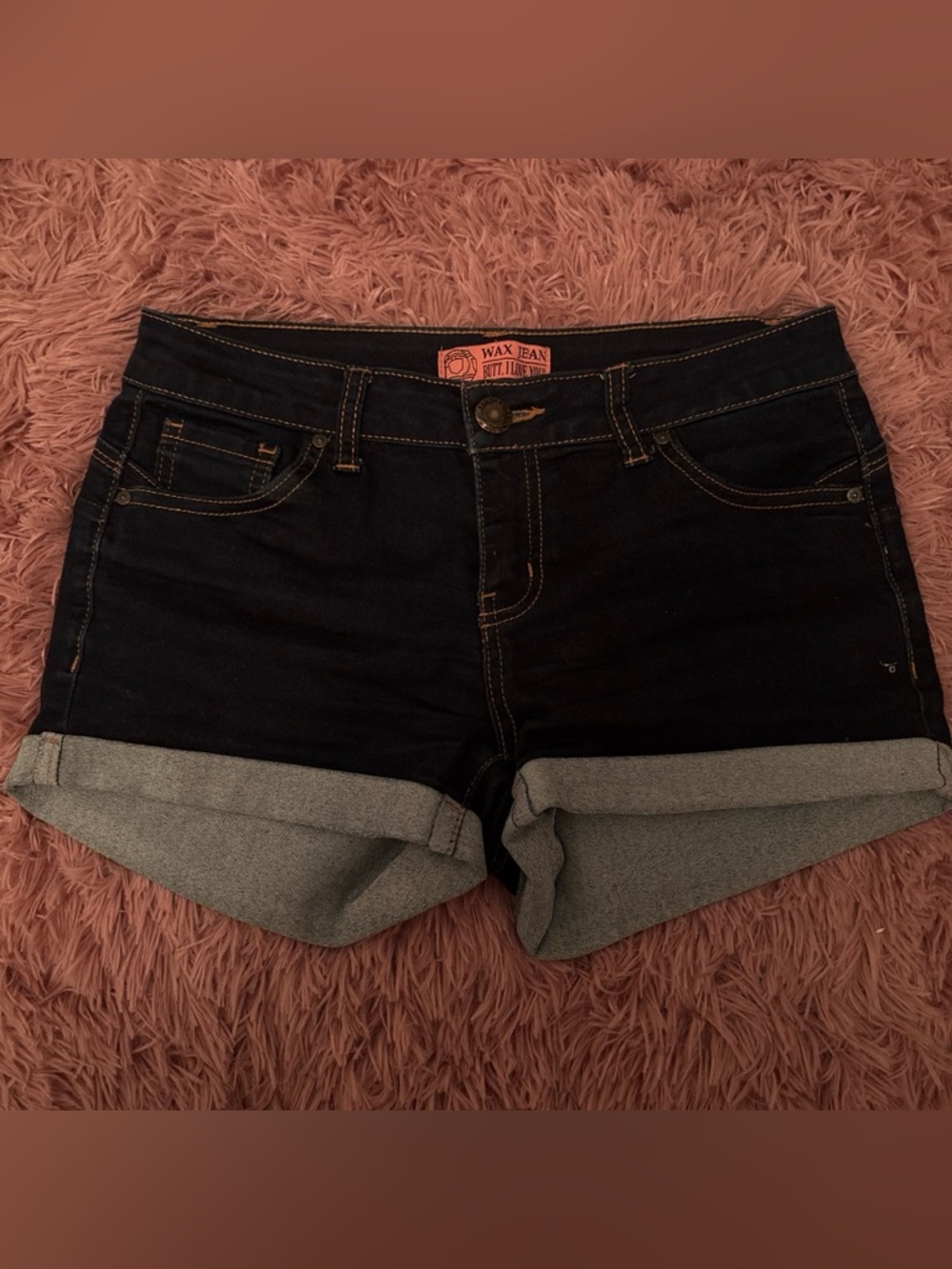 Wax Jean Dark Black Rolled Hem Women's Denim Shorts